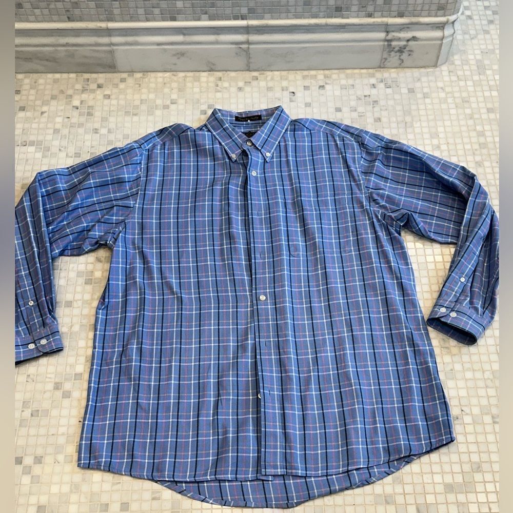 Harold Powell Long Sleeve Blue Check Dress Shirt